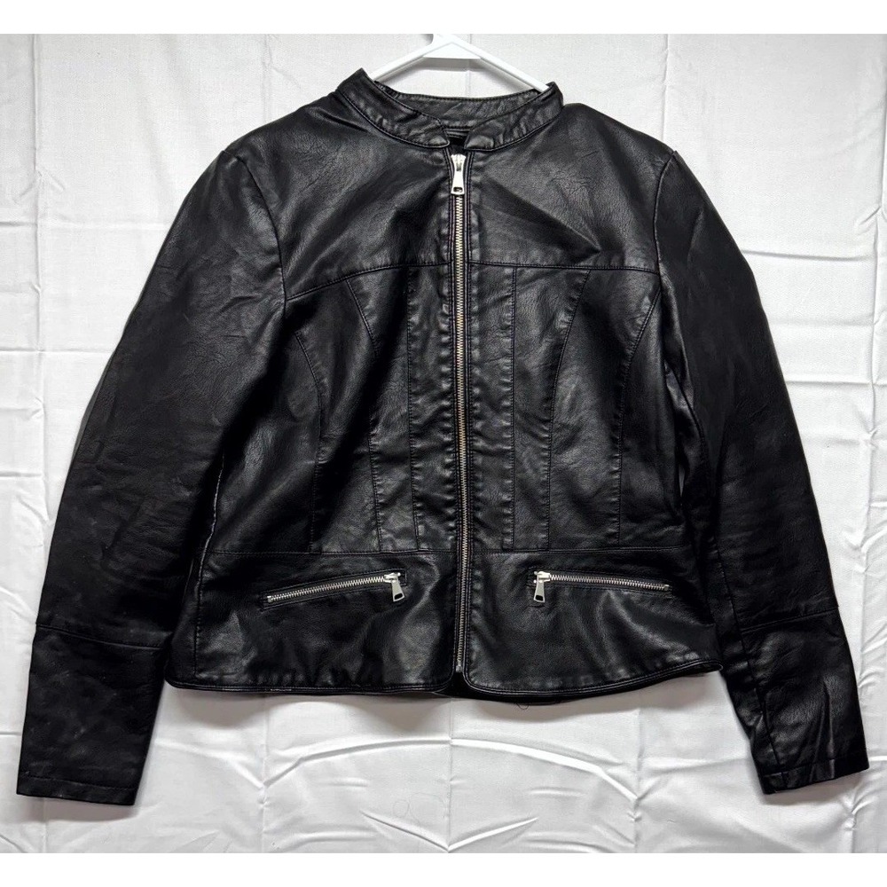 Baccini Jacket Womens Medium Black Pebbled Leather Full Zip Biker Streetwear
